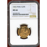 【SOLD】ペルー 1965年 20ソル 金貨 女神座像 NGC MS66